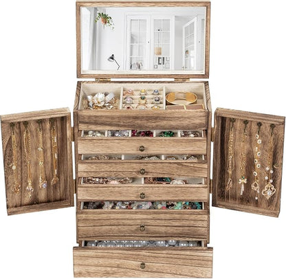 Emfogo Wooden Jewelry Box for Women, 6-Tier Large Jewelry Organizer Boxes by Emfogo