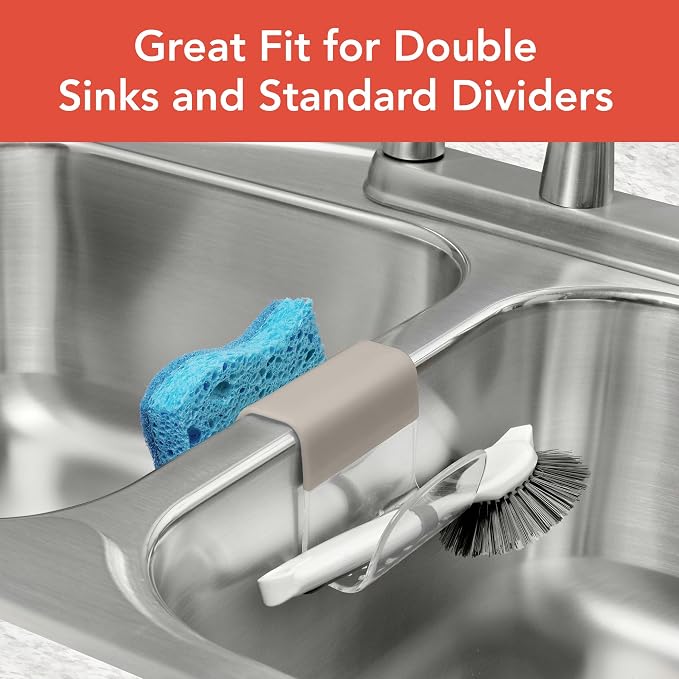 Spectrum Sink Saddle for Kitchen Sink Warm Gray Clear Sponge and Brush Holder - Image 3
