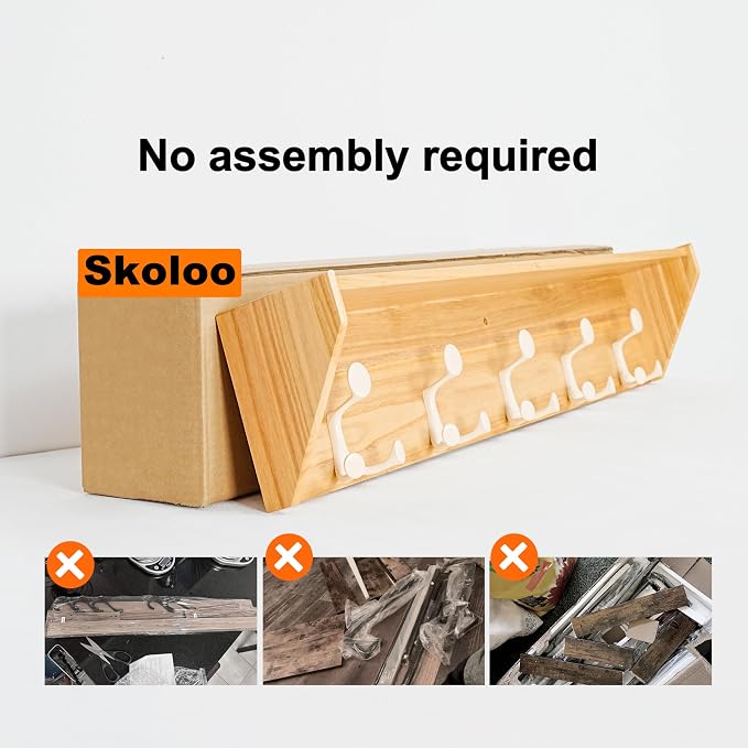 SKOLOO Wall Shelf with Hooks, 35-Inch Coat Rack Wall Mount with Shelf Organizer - Image 5