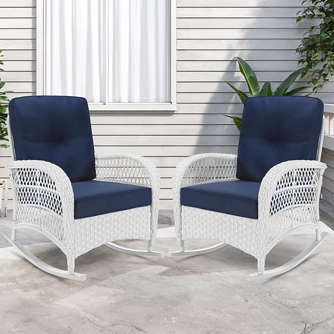 VIVIJASON 2 Piece Patio Wicker Rattan Rocker Chair, Outdoor Rattan Rocker Chair - Image 7