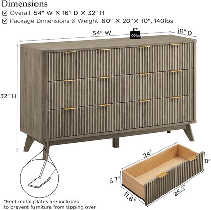 T4TREAM Fluted 6 Drawers Dresser, Curved Profile Design, Dresser TV Stand - Image 2
