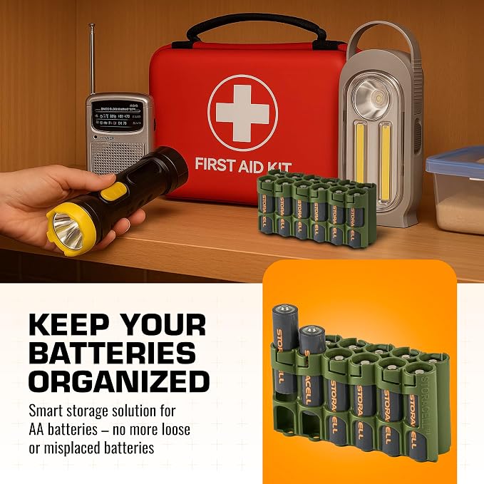 AA Battery Storage Caddy by Storacell, Military Green, Holds 12 Batteries - Image 2
