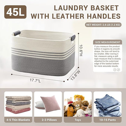 45L Small Laundry Basket with Leather Handles - Image 2