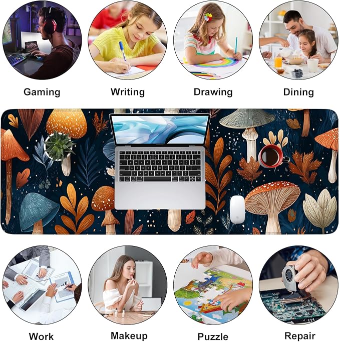 Mushroom Forest Mouse Pad – Large Extended Desk Mat 31.5 x 11.8 in– Autumn - Image 9