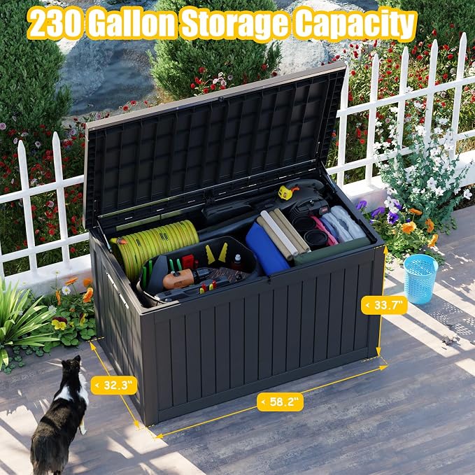 XXL 230 Gallon Large Resin Deck Box, Lockable Outdoor Storage Box - Image 2