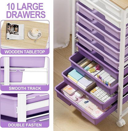 Rolling Cart with Drawers, 10 Drawer Rolling Cart, Storage Cart with Wheels - Image 3