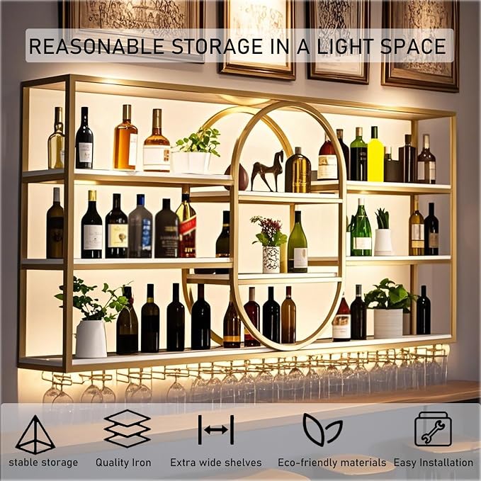 Large Wall Mount Wine Rack, Metal 4 Tier Large Capacity Hanging Bar Rack - Image 5