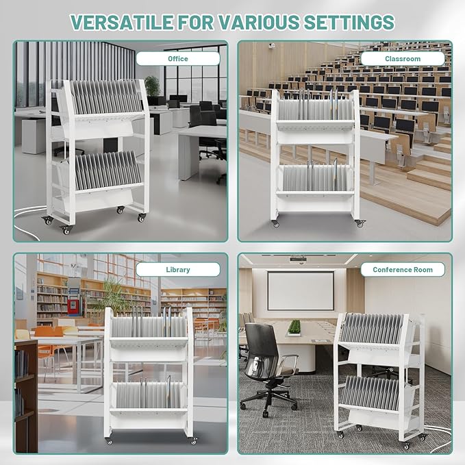 32-Device Mobile Charging Storage Cart, Lockable Charging Station - Image 6