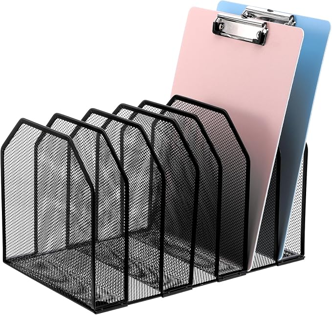 Metal Mesh File Organizer, Adjustable 7 Section Vertical Desk File Holder by Unknown