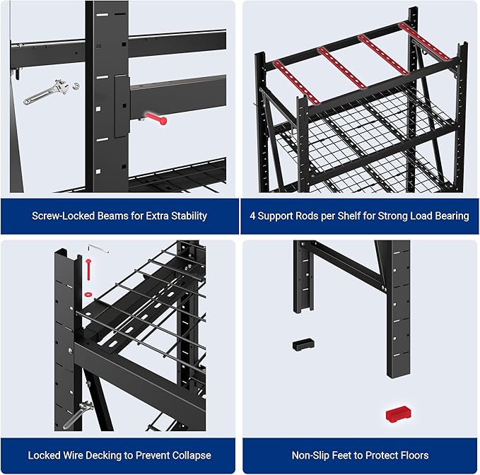 FLEXIMOUNTS Garage Shelving Heavy Duty, 49.6" W 4-Tier 10000LBS Industrial - Image 6