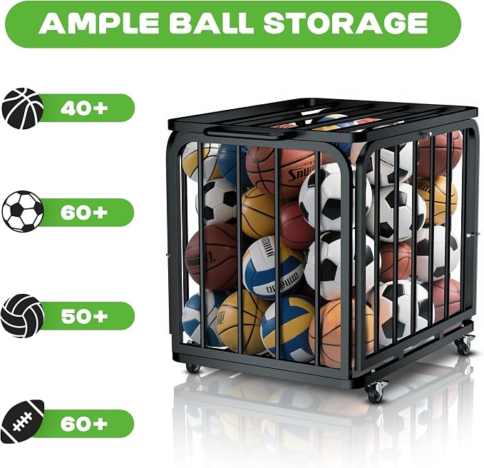 MR Foldable Ball Cart with Wheels, Heavy-Duty Ball Cage Garage Sports Equipment - Image 3