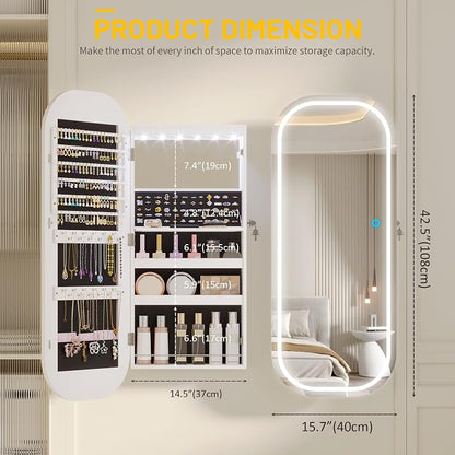 LVSOMT LED Mirror Jewelry Cabinet, Wall/Door Mount Jewelry Mirror Organizer - Image 6