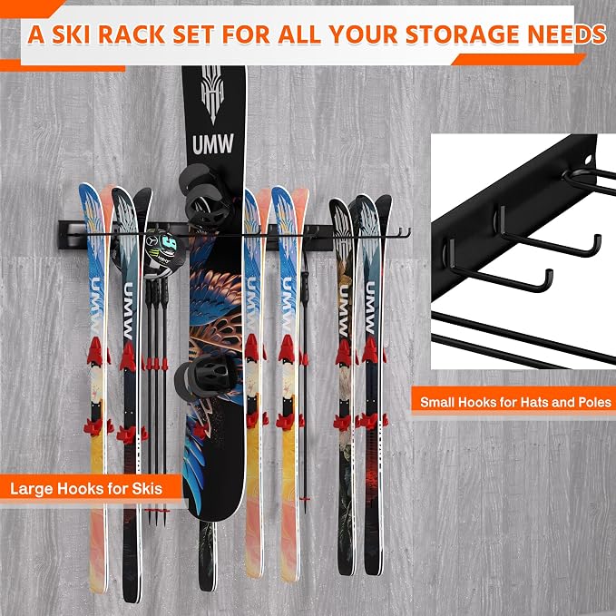 Ultrawall Wall Mount Ski Rack, Garage Ski Storage Rack, Ski Hangers - Image 5