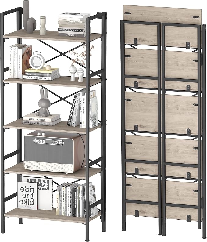 Folding Bookshelf, 5 Tier Bookcase Foldable Shelf - Image 8
