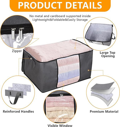 3 Pack Clothes Storage Bags, 90L Large Blanket Storage Bag Comforter Storage Bin - Image 4