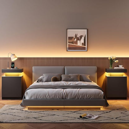 MXV LED Nightstand with Charging Station, Storage Cabinet & Drawers - Image 5