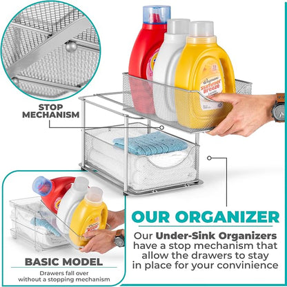 Sorbus 2 Sets of 2 Tier Metal Under Sink Organizer - Image 4