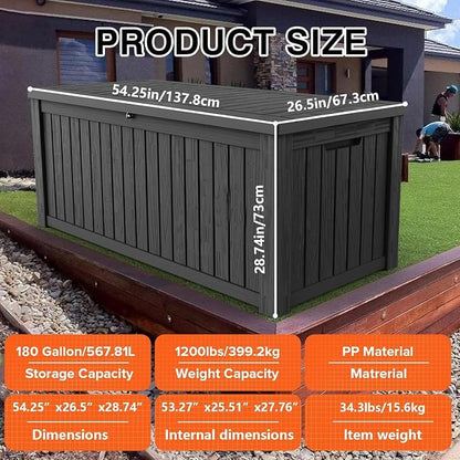 180 Gallon Resin Deck Box, Waterproof Outdoor Storage Box - Image 3