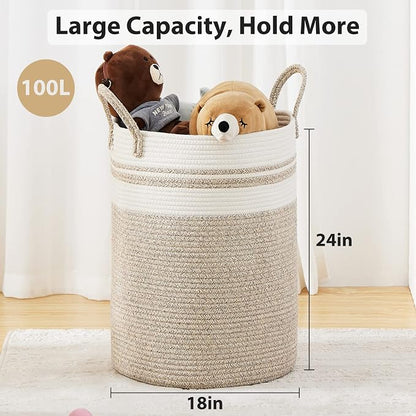 Fiona's magic 100L Extra Large Laundry Hamper Basket, 26.4Gal Tall Woven - Image 3