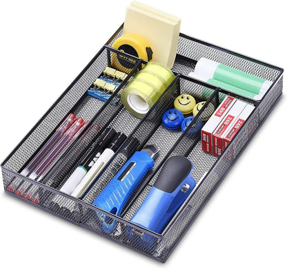 WuGeShop Office Desk Drawer Organizer, 5 Compartments Mesh Drawer Organizer Tray by WuGeShop