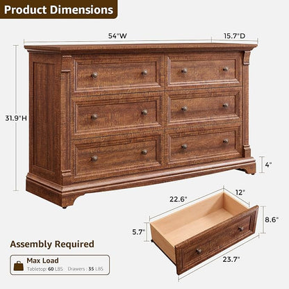 Farmhouse 6 Drawers Dresser for Bedroom, Wooden Dresser TV Stand - Image 2