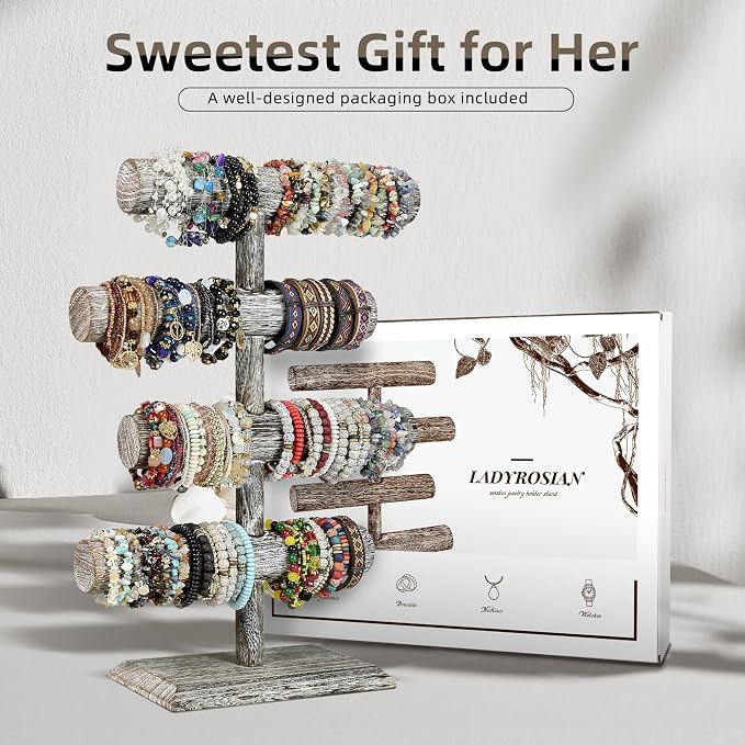 LadyRosian 4 Tier Wooden Display Jewelry Accessory Stand Jewelry Bracelet - Image 8
