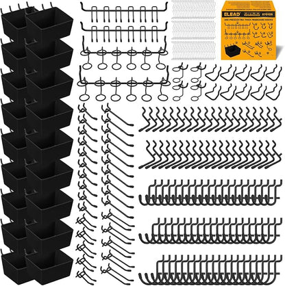 ELEAD 286-Piece Extra Thick Pegboard Hooks Set, 1/4" Heavy Duty Black Peg Board by ELEAD