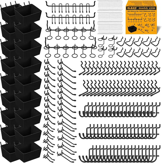 ELEAD 286-Piece Extra Thick Pegboard Hooks Set, 1/4" Heavy Duty Black Peg Board by ELEAD