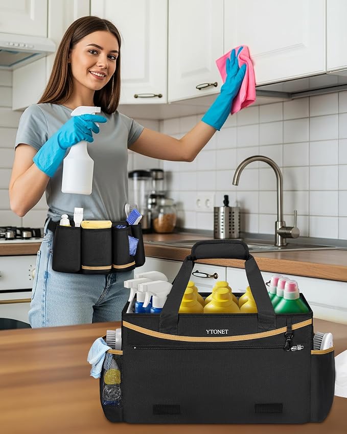 Ytonet Cleaning Caddy Bag with Detachable Apron, Extra Large Cleaning Supplies - Image 2