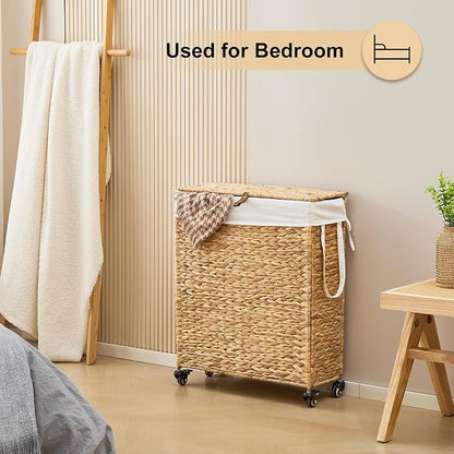 Rolling Laundry Hamper with Lid and Wheels, Slim Laundry Basket with Removable - Image 4