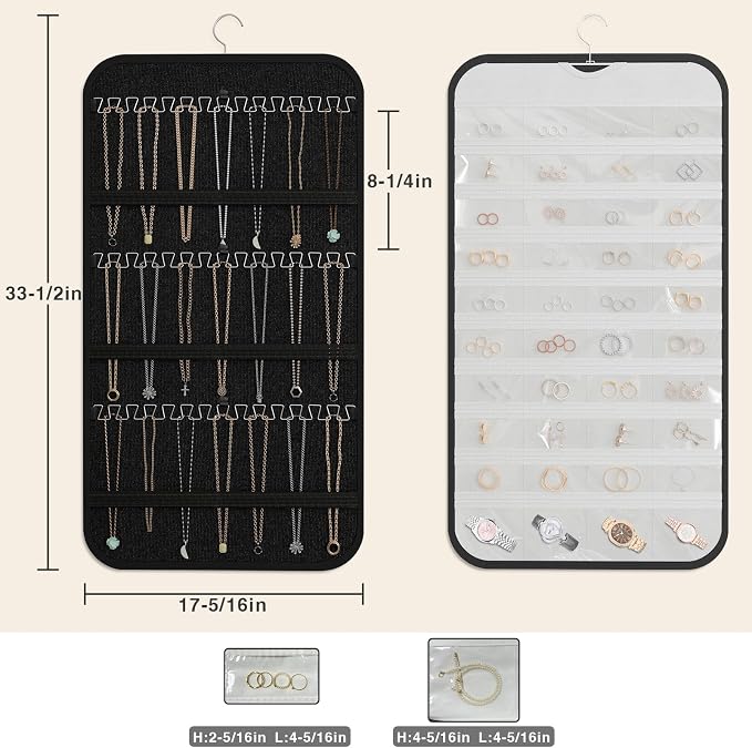 Hanging Jewelry Organizer Storage, 40 Pockets 36 Hooks Necklace Earring - Image 5