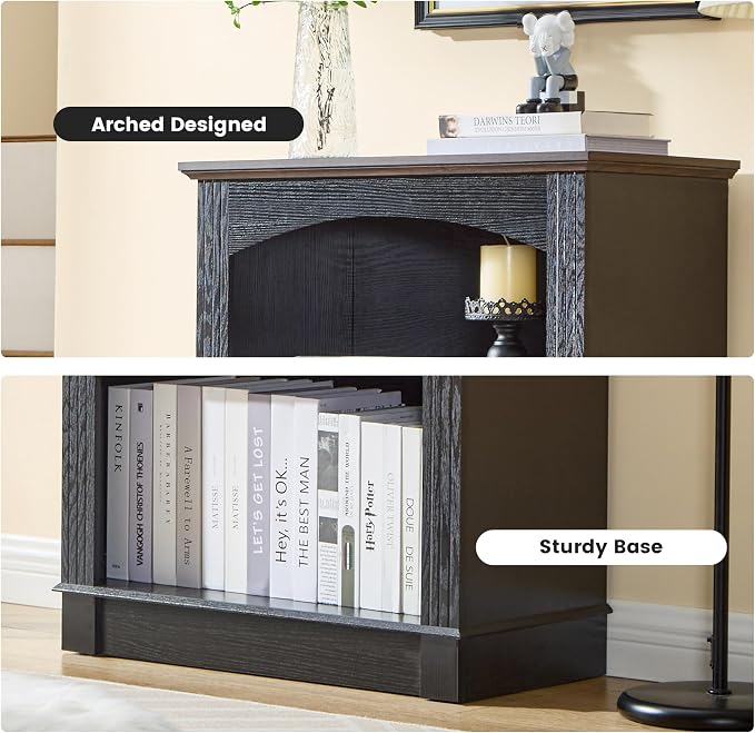 Black Bookshelf, 3 Tier Bookcase and Kids Bookshelf, Small Storage Cabinet - Image 6