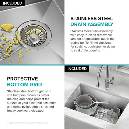KRAUS Standart PRO 28-inch 16 Gauge Undermount Single Bowl Stainless Steel - Image 11