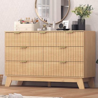 Fluted Dresser for Bedroom, 7 Drawer Dresser for Closet, Storage Cabinet and by Thacuok