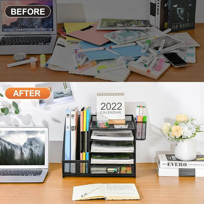 Marbrasse Desk Organizer with File Holder, 5-Tier Paper Letter Tray Organizer - Image 7