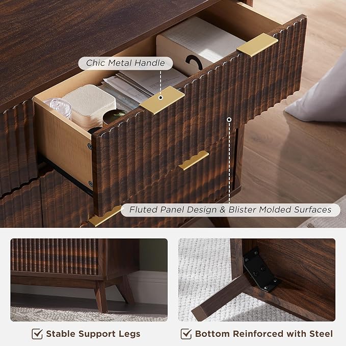 T4TREAM Fluted 6 Drawers Dresser, Curved Profile Design, Dresser TV Stand - Image 6