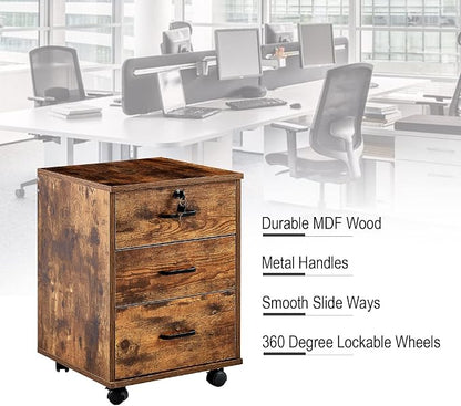 File Cabinet with Lock 3 Drawer Mobile Filing Cabinet with 360° Swivel Wheels - Image 3