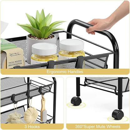 TOOLF 3-Tier Metal Rolling Cart, Mesh Wire Easy Assemble Utility Cart, Storage - Image 5