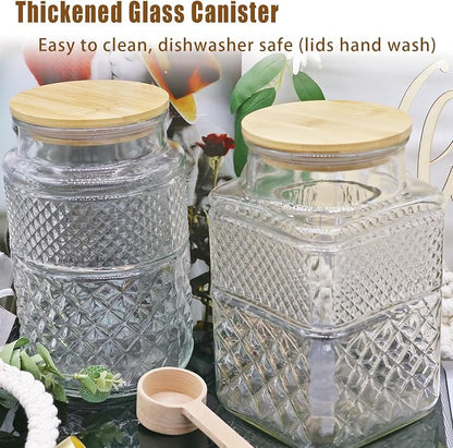 Viovian Large Glass Jar with Wood Lid and Spoon 60 OZ Square Thick Glass - Image 5