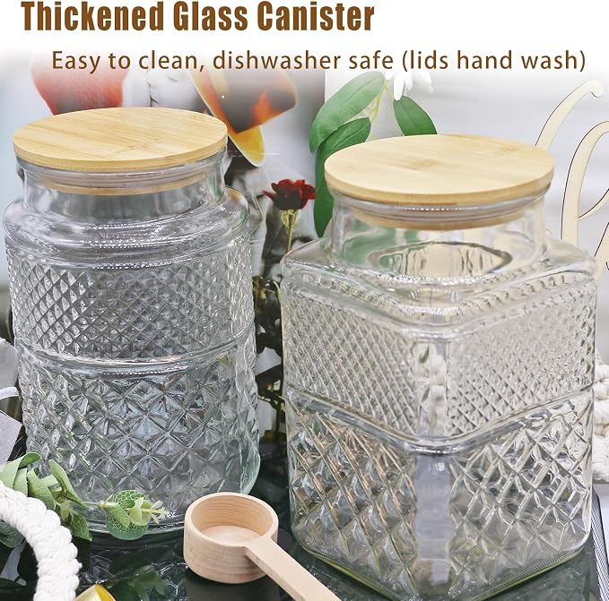 Viovian Vintage Glass Jar with Lid Wood Spoon 60 OZ Round Thick Glass Storage - Image 5