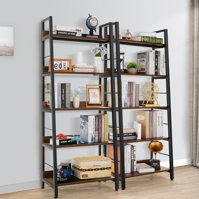 Himimi Ladder Shelf Set of 2, 5-Tier Ladder Bookcase, Industrial Bookshelf Wood - Image 2