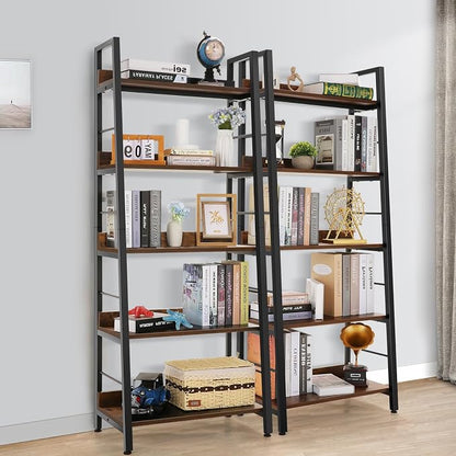 Himimi Ladder Shelf Set of 2, 5-Tier Ladder Bookcase, Industrial Bookshelf Wood - Image 2