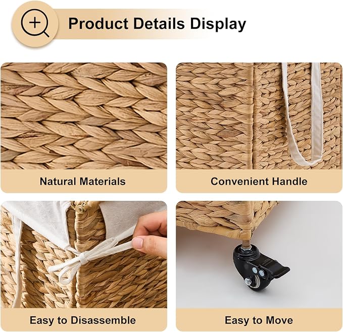 Rolling Laundry Hamper with Lid and Wheels, Slim Laundry Basket with Removable - Image 7