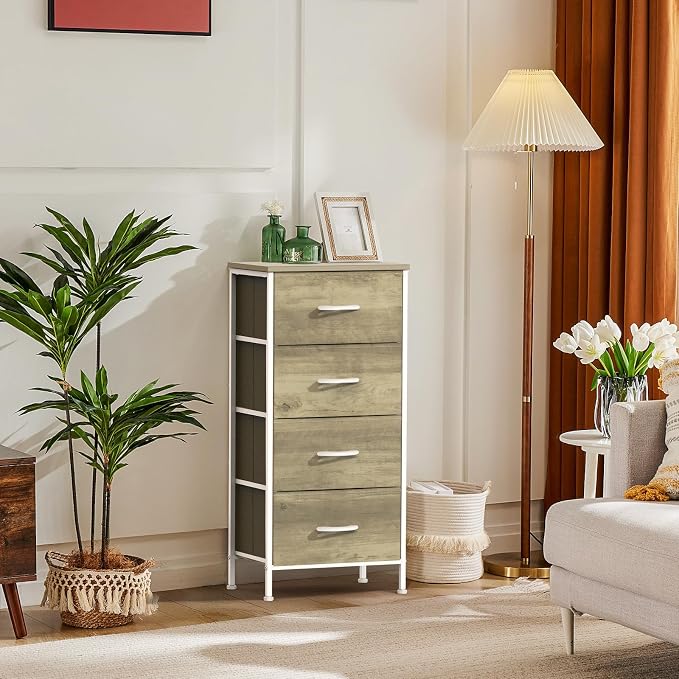 DUMOS Nightstand with 4 Drawers Bedside Table with Removable Fabric Bins Sturdy - Image 2