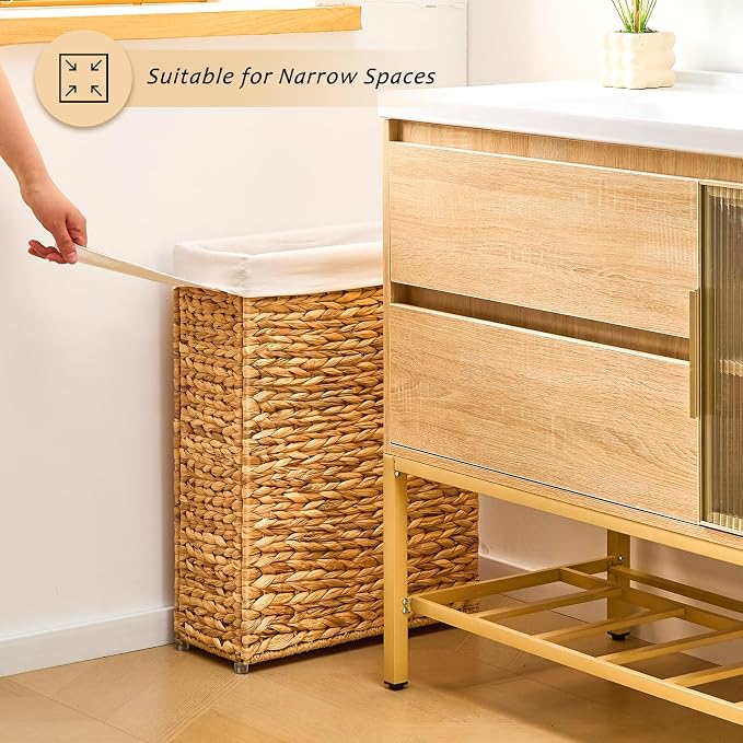 Handwoven Slim Laundry Hamper, 55L Narrow Laundry Basket, Natural Water - Image 8