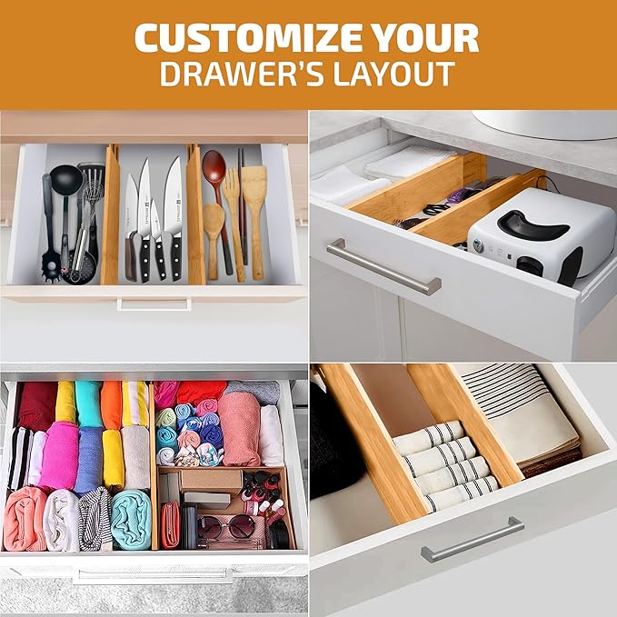 6 Pack Drawer Dividers 6 Inch High, 11”-17" Adjustable Bamboo Organizers Large - Image 7