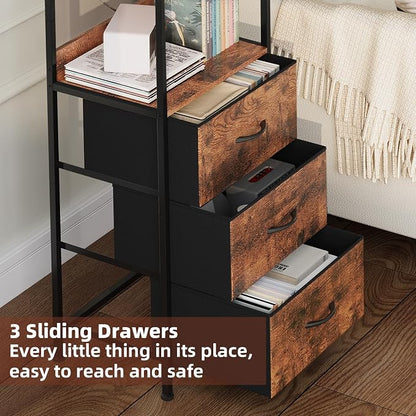 Somdot 3 Tier Bookshelf with Drawer, Tall Bookcase with Shelves, Bookshelf - Image 4