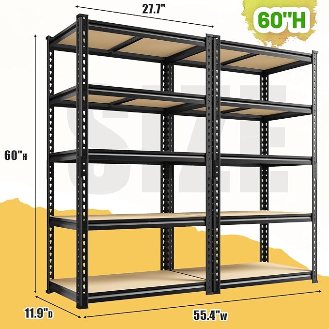 Set of 2 Storage Shelves 27.7"W Metal Shelving 2010LBS Garage Shelving Heavy - Image 2
