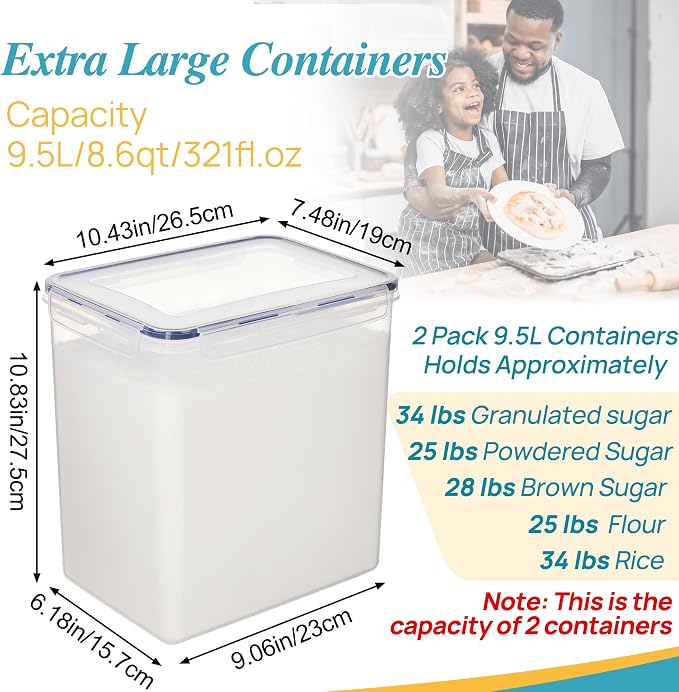 Vtopmart 9.5L 2 Pack Extra Large Flour Sugar Storage Containers - Image 2