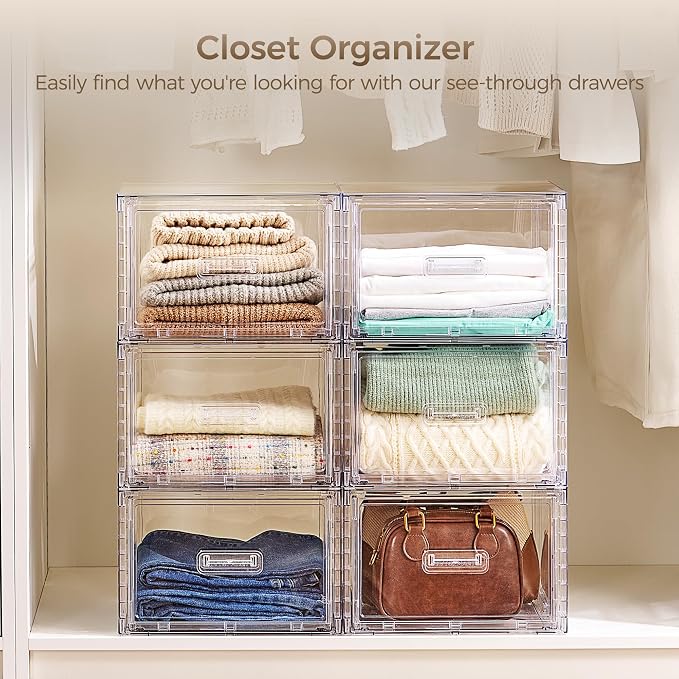 Vtopmart 4 Pack 18QT Clear Stackable Storage Drawers, Easily Assemble Closet - Image 6